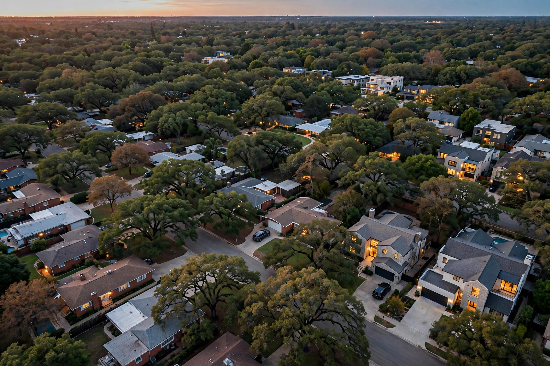 Aerial view of Scottsdale backyards with blue pools patterned across a neighbourhood of wide lots